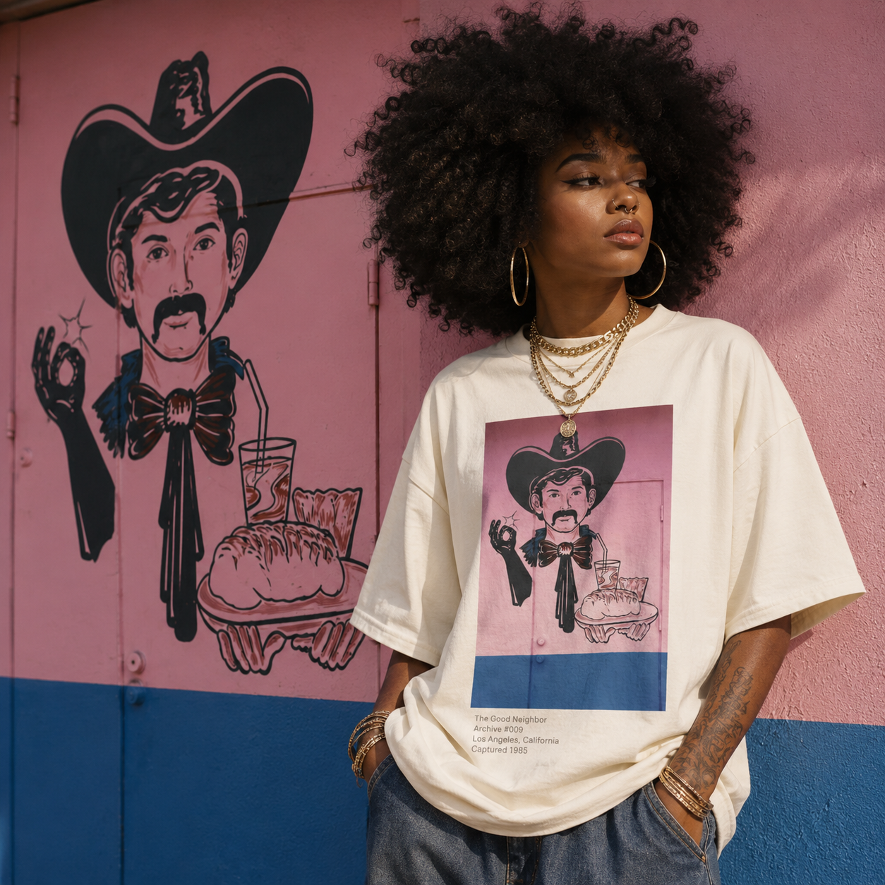 LA WALLS-The Good Neighbor/Wear Los Angeles History\Unisex Oversized Boxy Tee