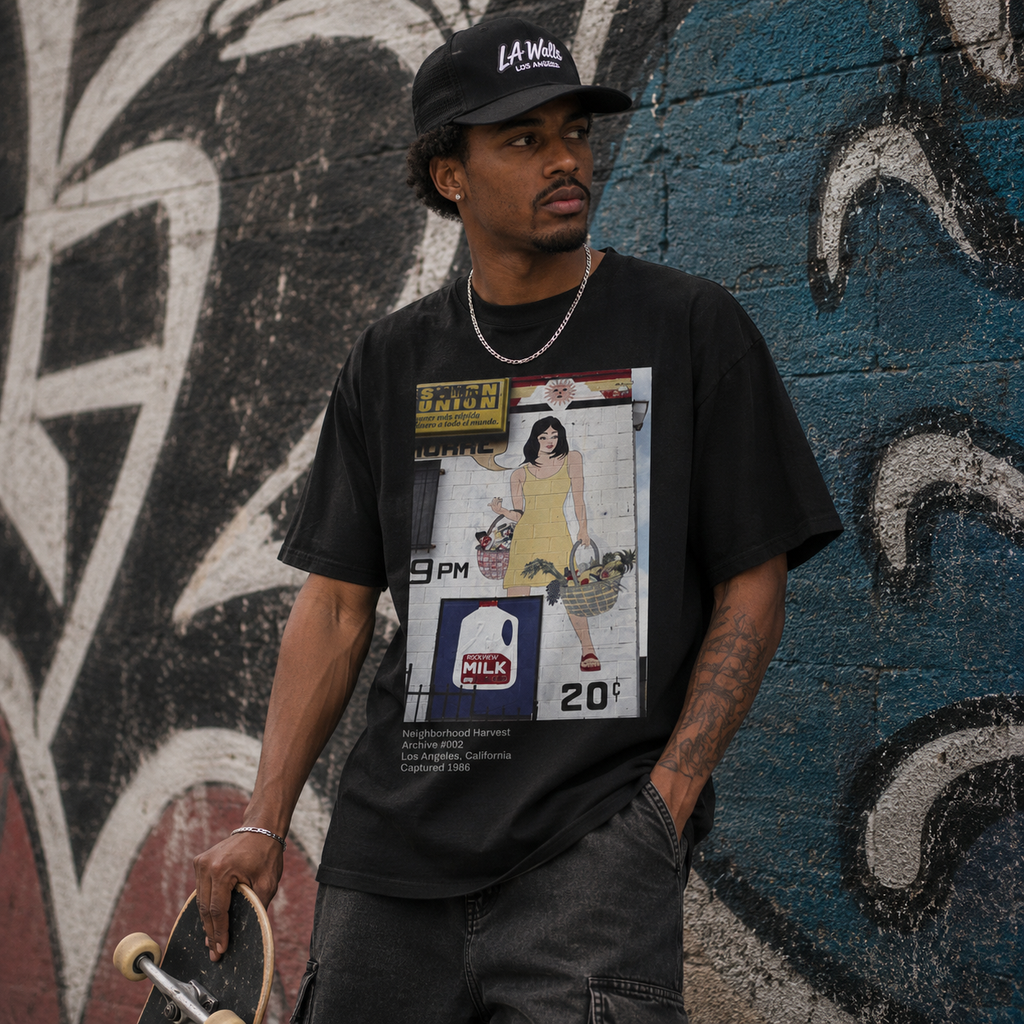 LA WALLS-Neighborhood Harvest/Wear Los Angeles History\Unisex Oversized Boxy Tee